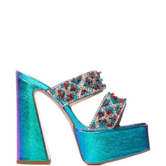 AZALEA WANG " ROYALTY RUMBLE " EMBELLISHED CHUNKY MULE IN BLUE(BRAND NEW !!!!!!! - Picture 5 of 7